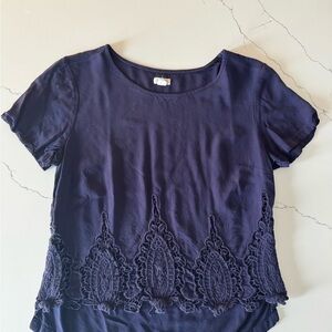 Garage Deep Blue Lace Accent Women's Blouse